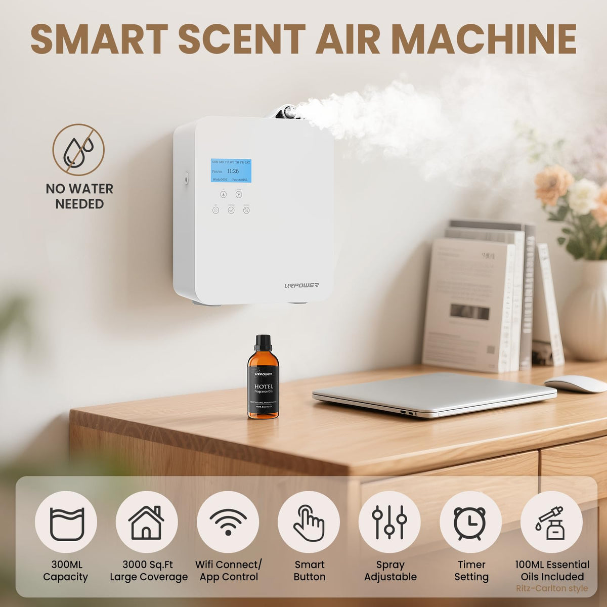 300mL Waterless Essential Oil Diffuser, Cold-Air Scent Diffuser