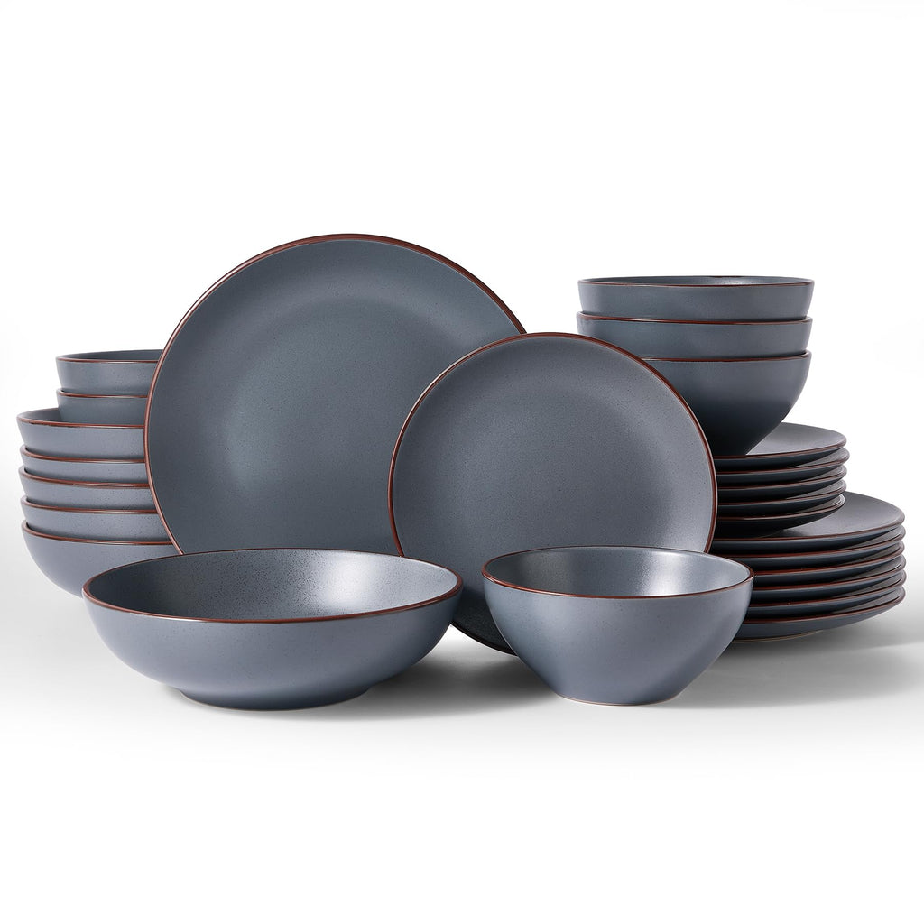 Venus Stoneware Dinnerware Sets with Pasta Bowls, Dishes Set for 6