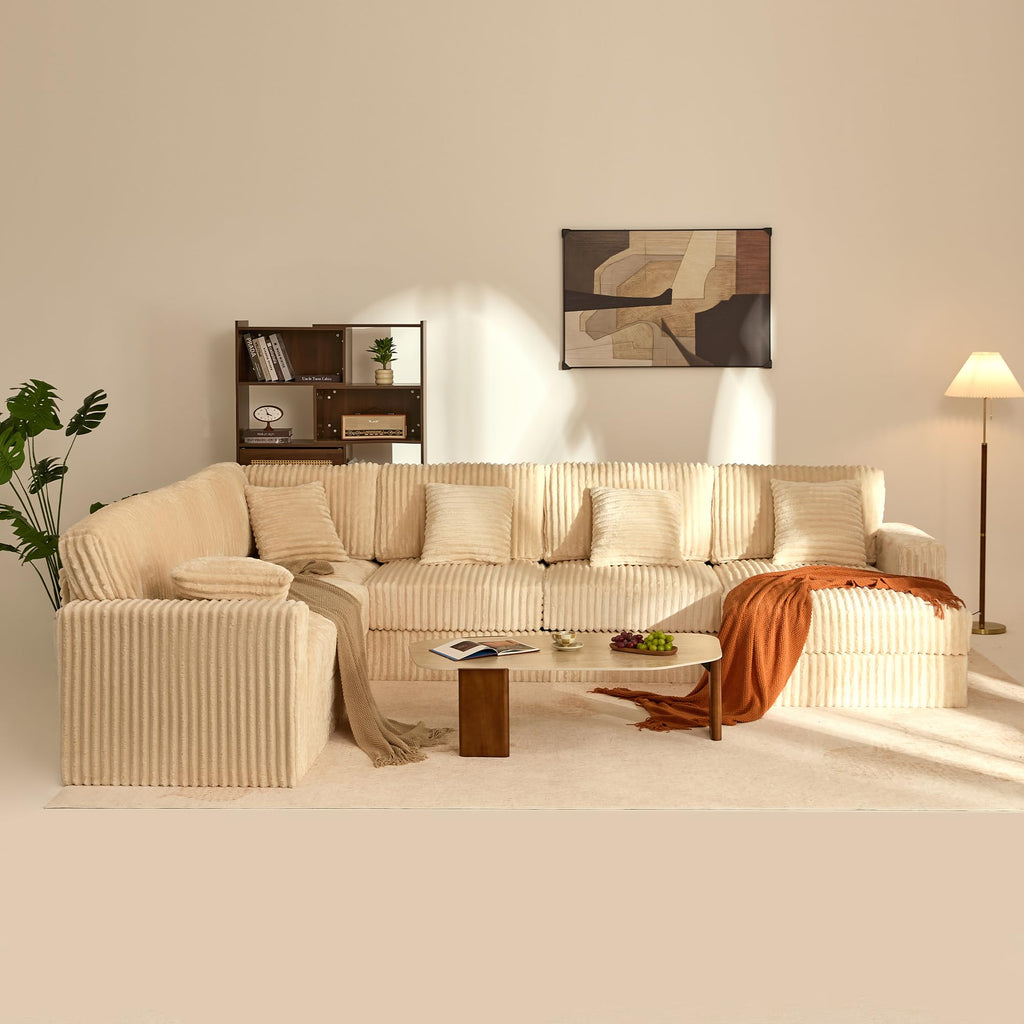 139" U-Shaped Cloud Couch, Modular Sectional, Deep Seats, White