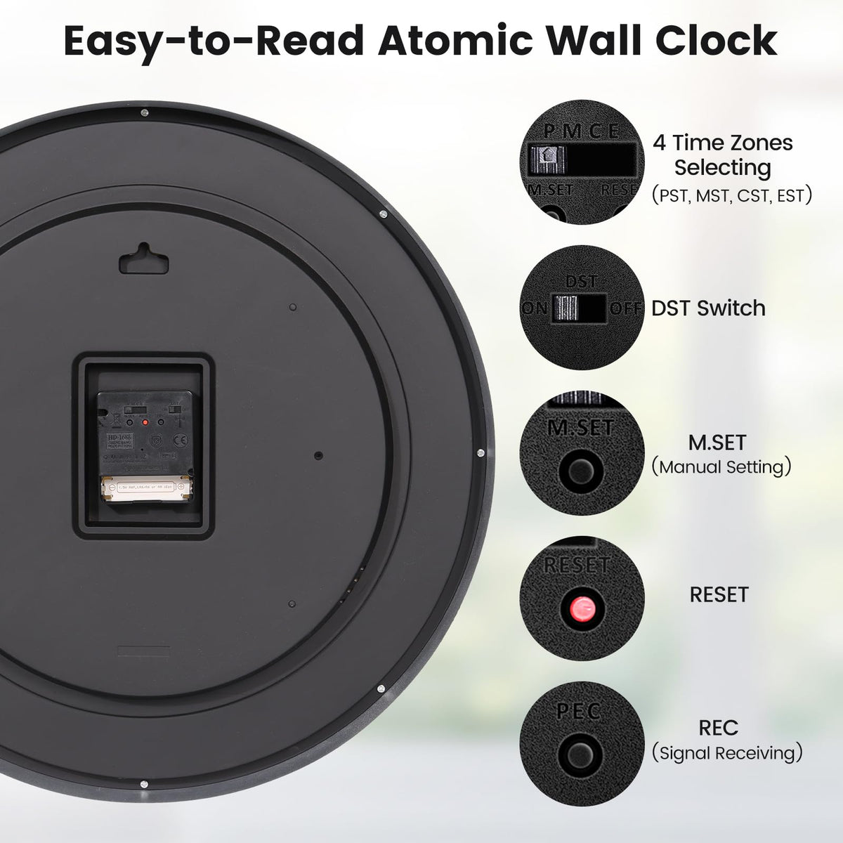 Inspired Nelson Style 16" Atomic Wall Clock Self-Setting Analog Clock with Automatic Time