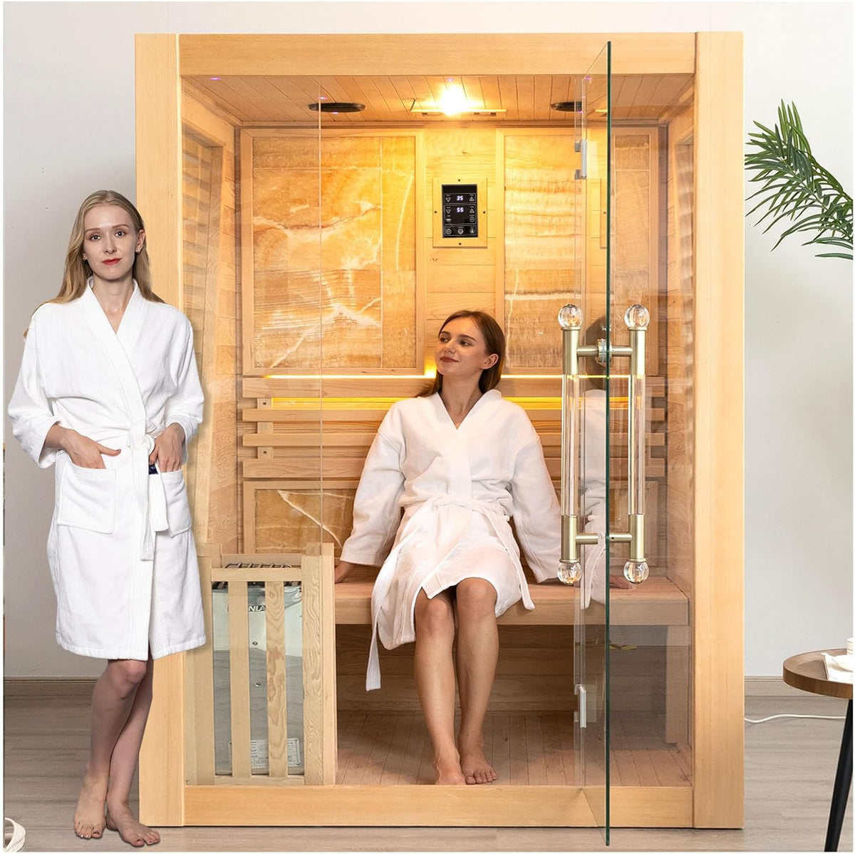 Smartmak Wood Home Steam Sauna, 3 Person Canadian Hemlock Traditional Luxurious Wooden Indoor Spa Room