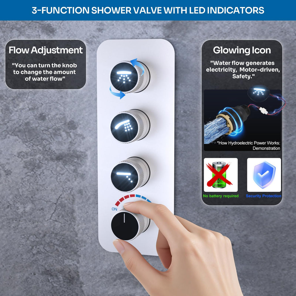 Shower Faucet Set with Glowing Icon Valve, 2 In 1 Functions Ceiling Mount 14x20inch LED Shower Head with 6 Inch