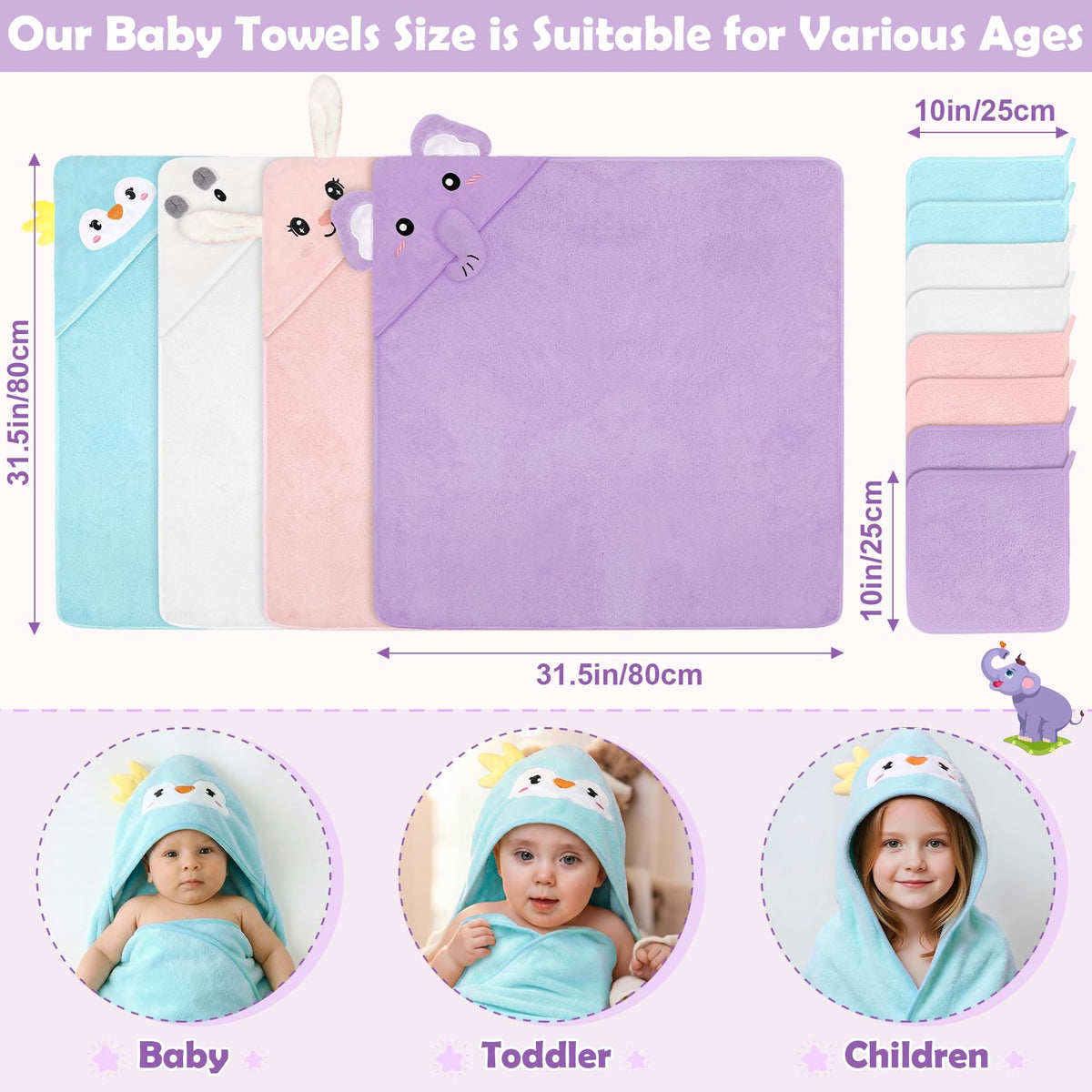 12 PCS Baby Bath Towels Set for Infants Toddlers Essentials