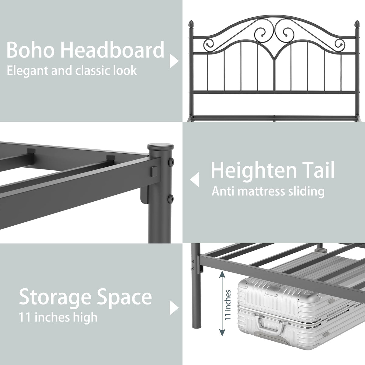Metal Bed Frame with Vintage Headboard Platform Bed