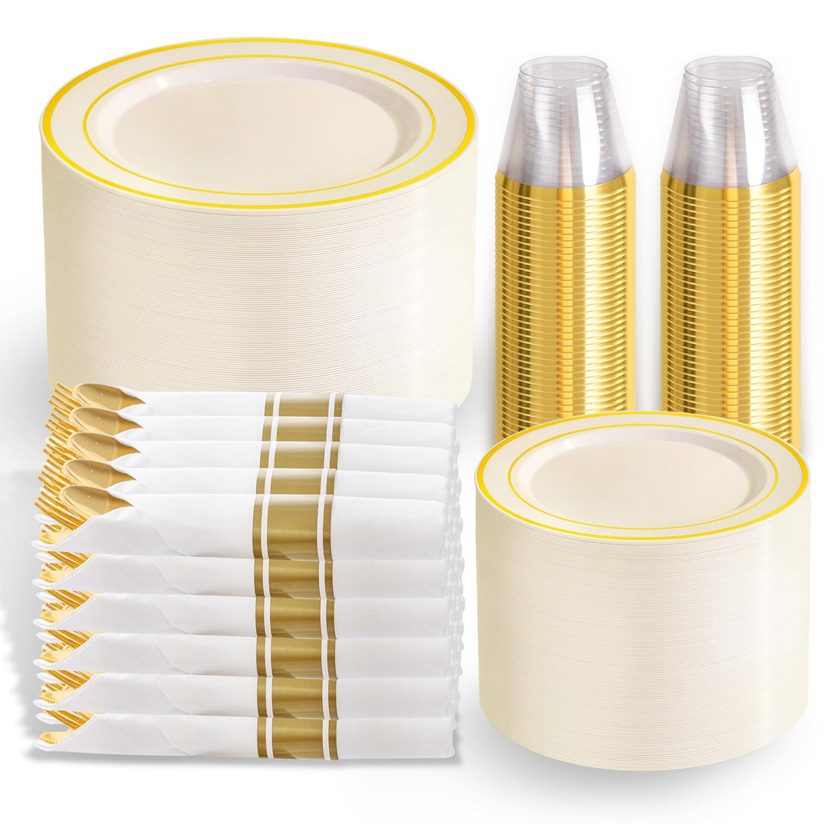 Ivory Plastic Plates for 50 Guests -Thanksgiving Plates, Thanksgiving Decorations, Disposable Plate for Party