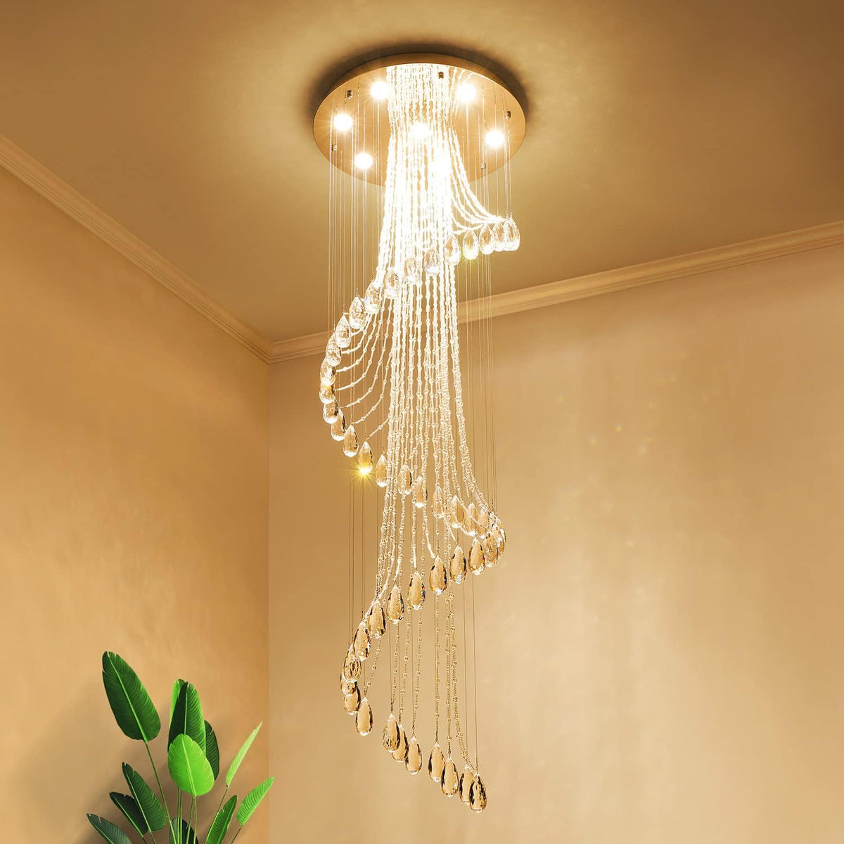Modern K9 Crystal Spiral Raindrop Chandelier for Dining Rooms and Entries