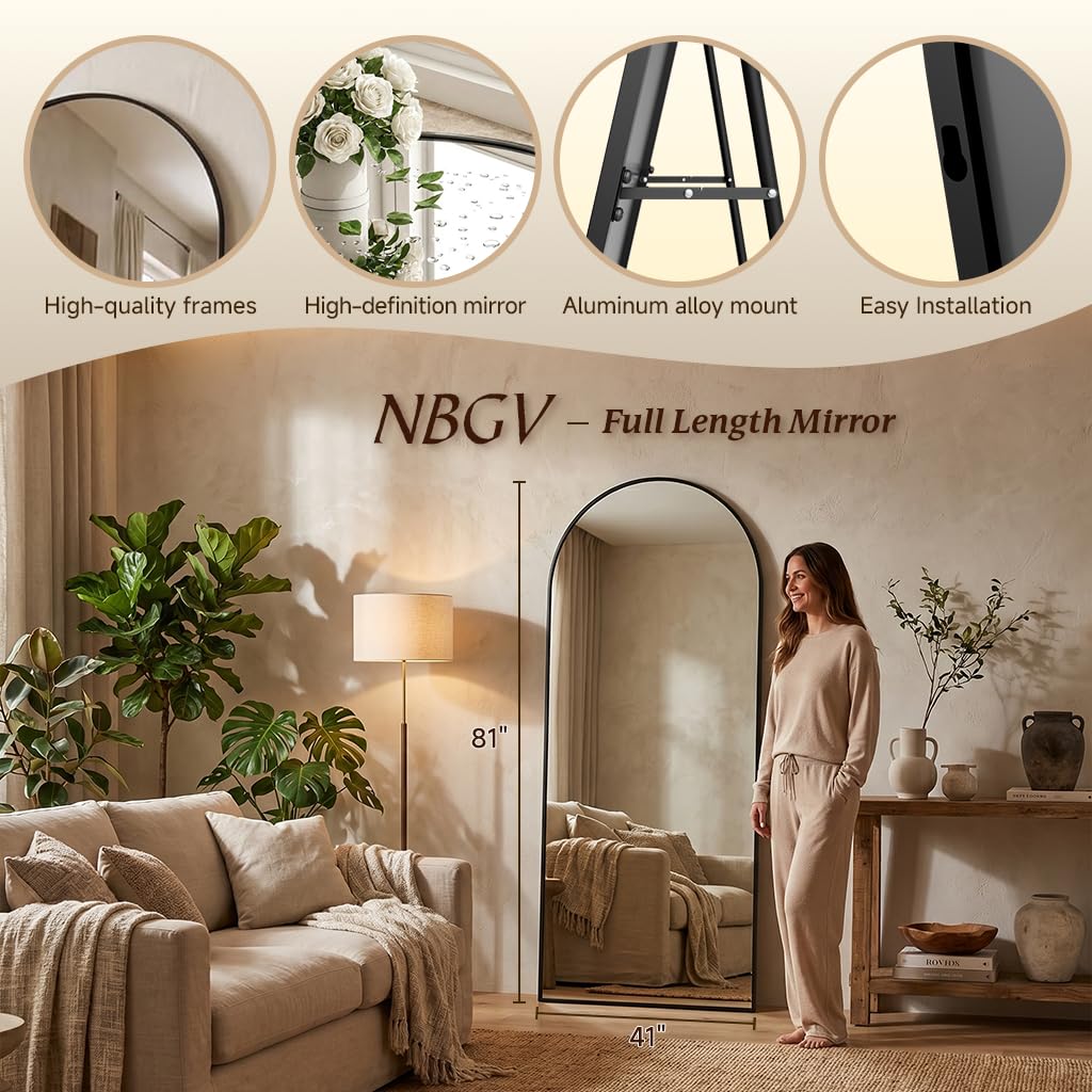 81"×41" Floor Mirror Full Length Arched Full Length Mirror Black