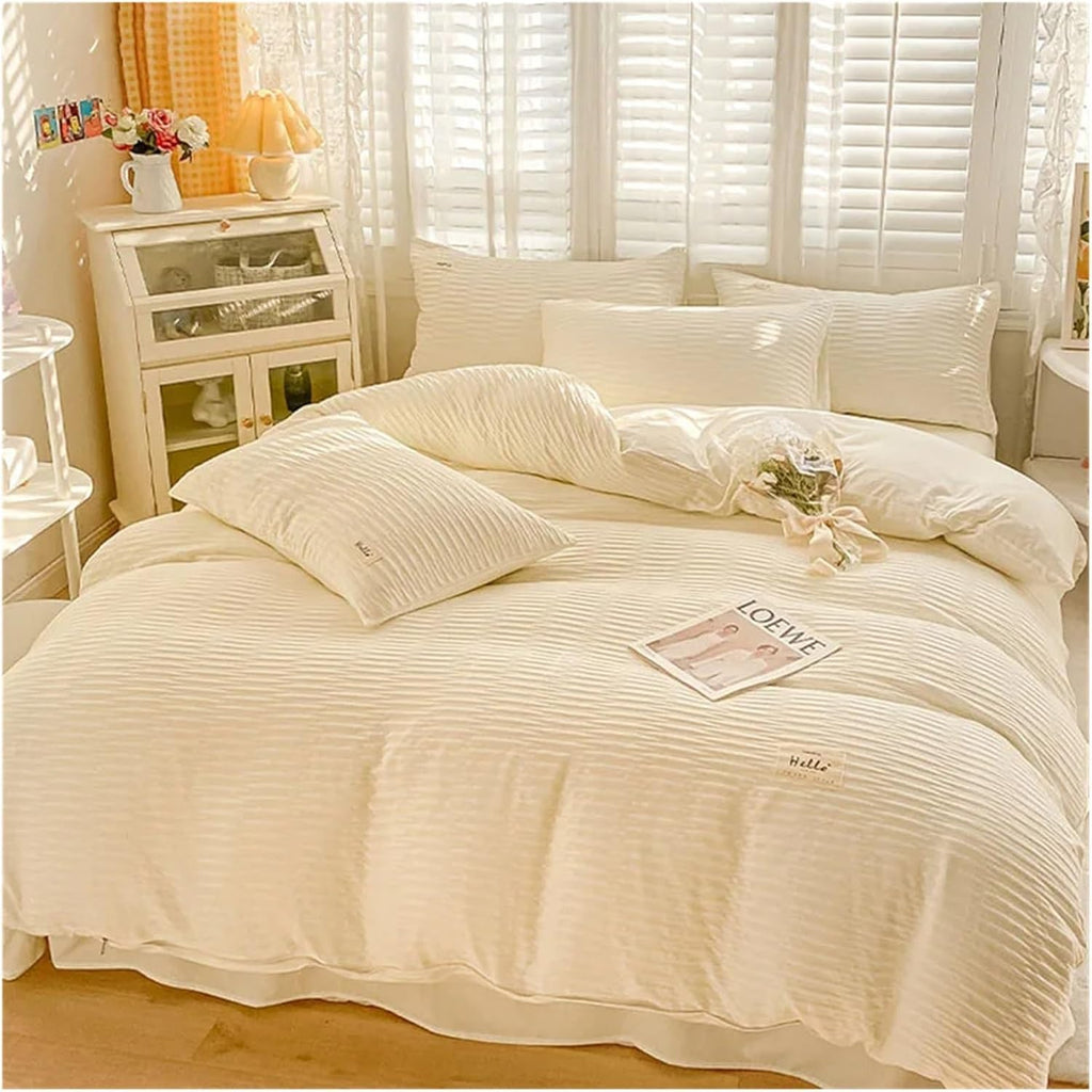 Double Faced Seersucker Fabric Bedding Set Soft Double Duvet Cover Bedding Set(Green)