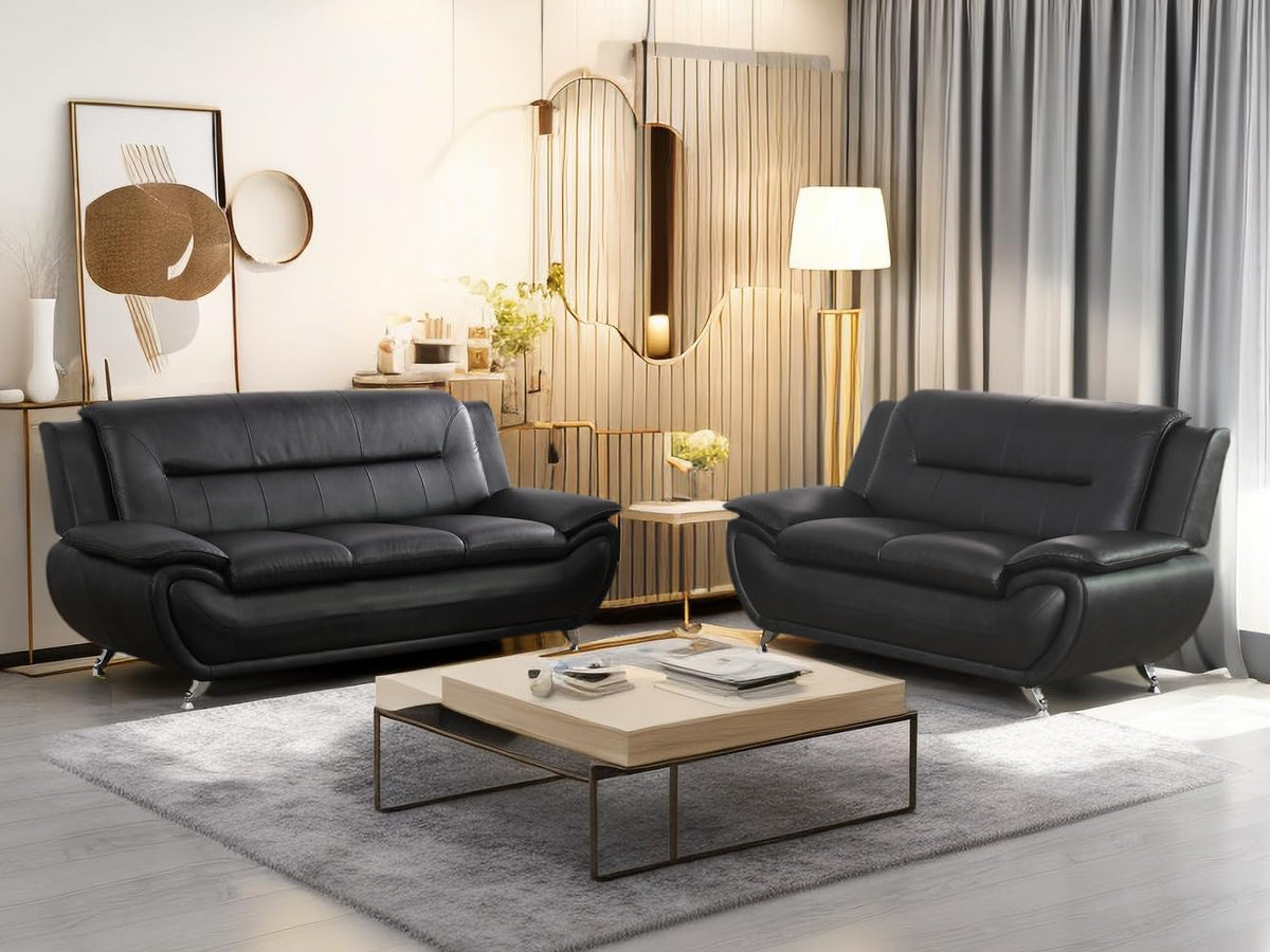 Leather Couches Couch Set, Sofa Furniture Sets (b-Leather Black, Sofa+Loveseat)