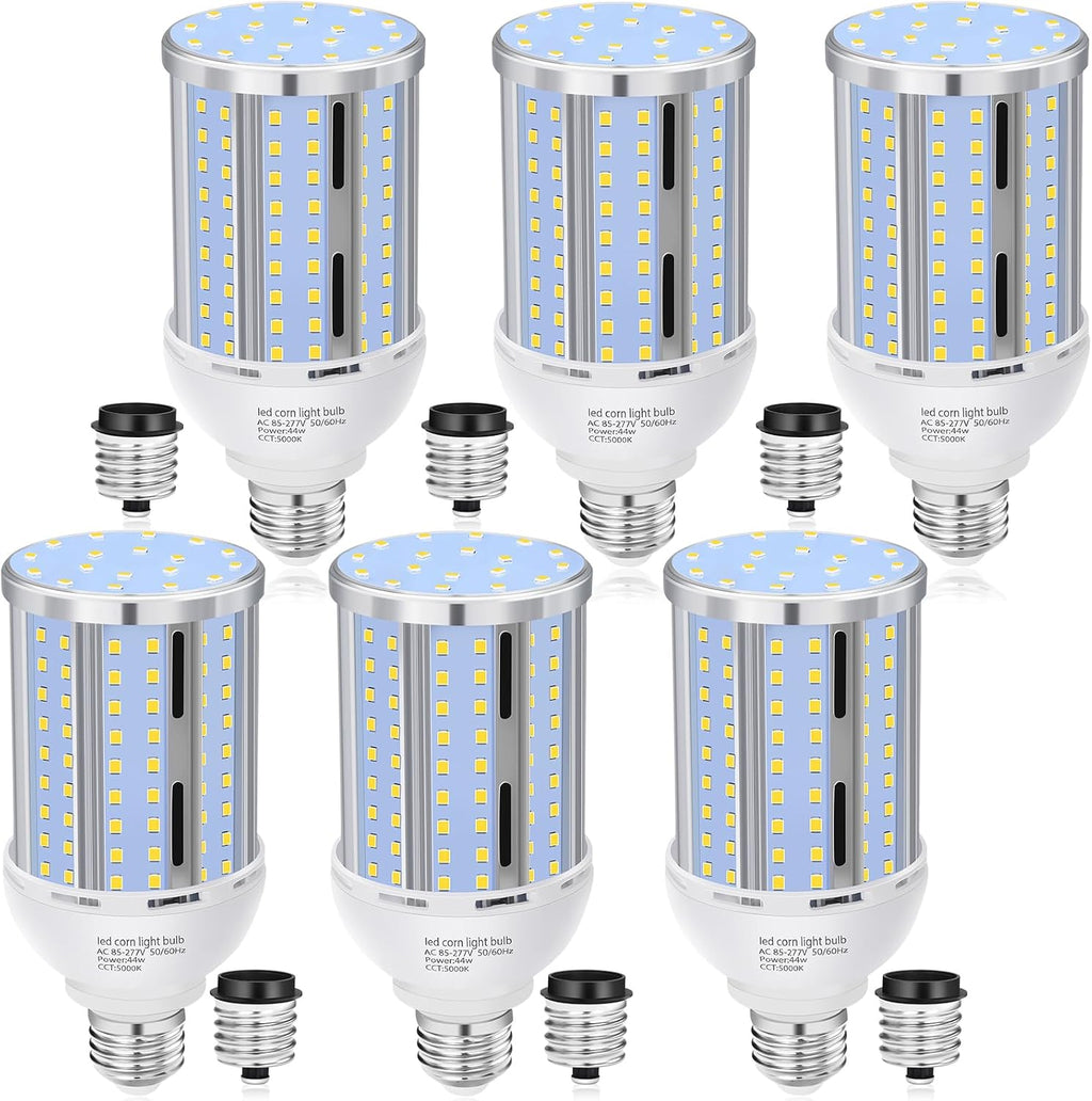 44W LED Corn Light Bulb(6 Pack),Fanless,(390 Watt Equivalent) E26/E39 Medium/Large Mogul Base LED Cob Lamp 5000K