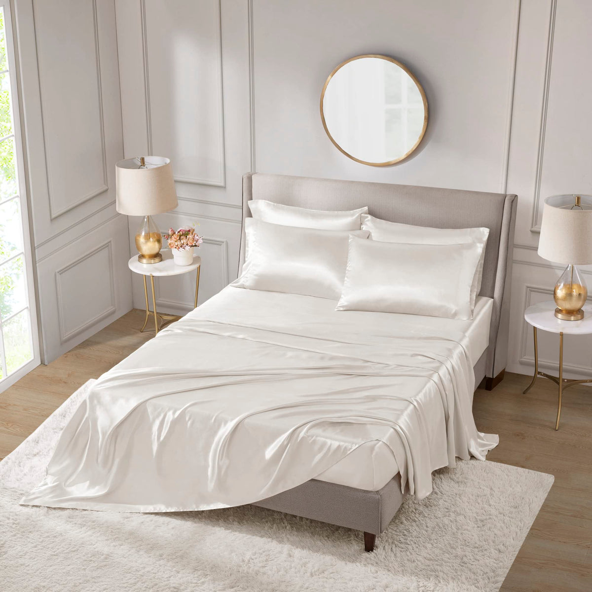 100% Mulberry Silk Sheet Set - 25 Momme Grade 6A, 21 Inch Deep Pocket, Luxurious Bed Sheets for Ultimate