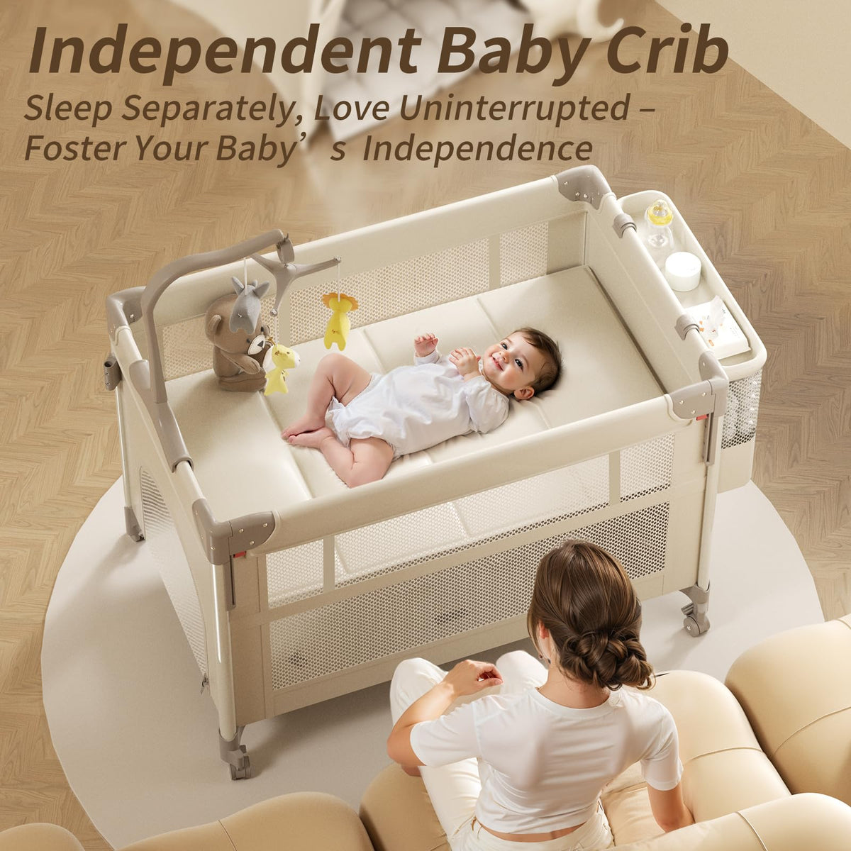 4-in-1 Play Yard with Bassinet Bedside Sleeper for Baby Playard
