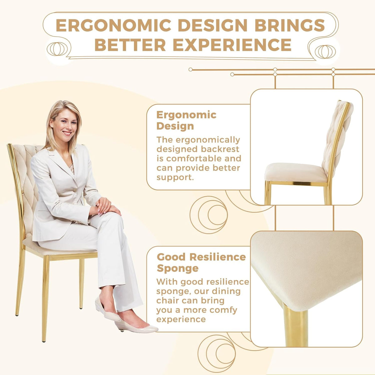 Velvet Dining Chairs Set of 6 with Gold Metal Legs, Modern Upholstered Kitchen Chairs