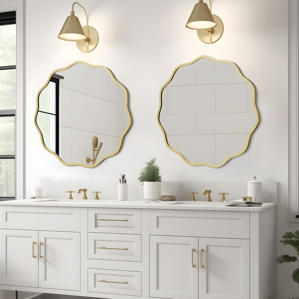 Round Wavy Mirror for Wall Decorative 24 inch, Modern Round Mirror Aluminum Frame Bedroom Living Room Home House
