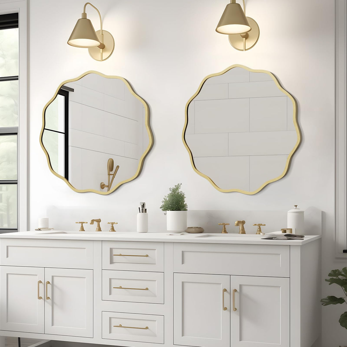 Round Wavy Mirror for Wall Decorative 24 inch, Modern Round Mirror Aluminum Frame Bedroom Living Room Home House