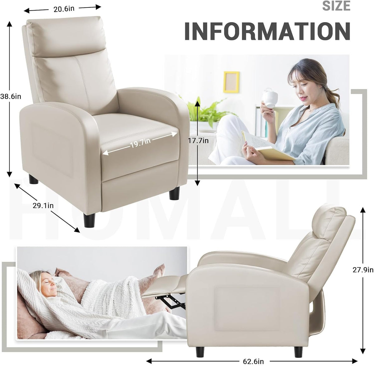Recliner Chair, Recliner Sofa for Adults, Recliners Home Theater Seating with Lumbar Support