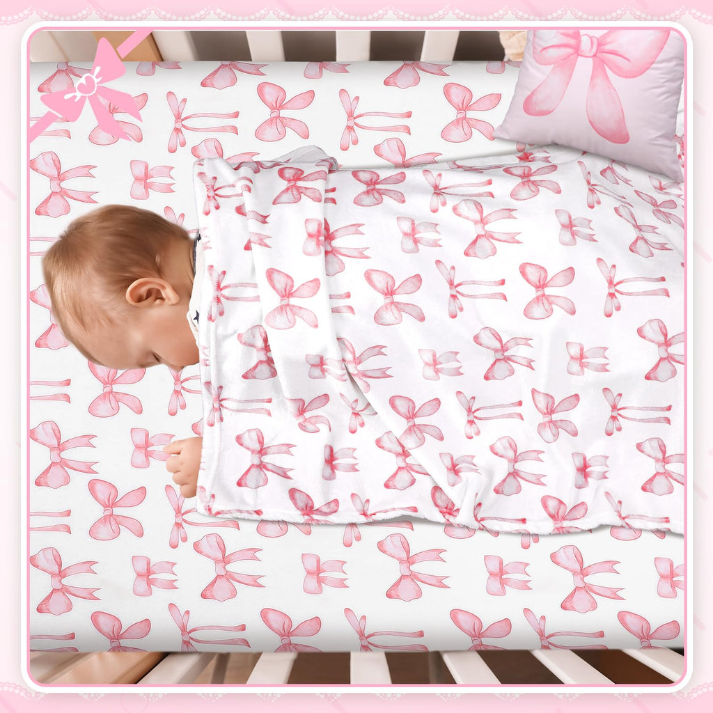 Pink Bow Baby Crib Bedding Set for Infant Standard Bed