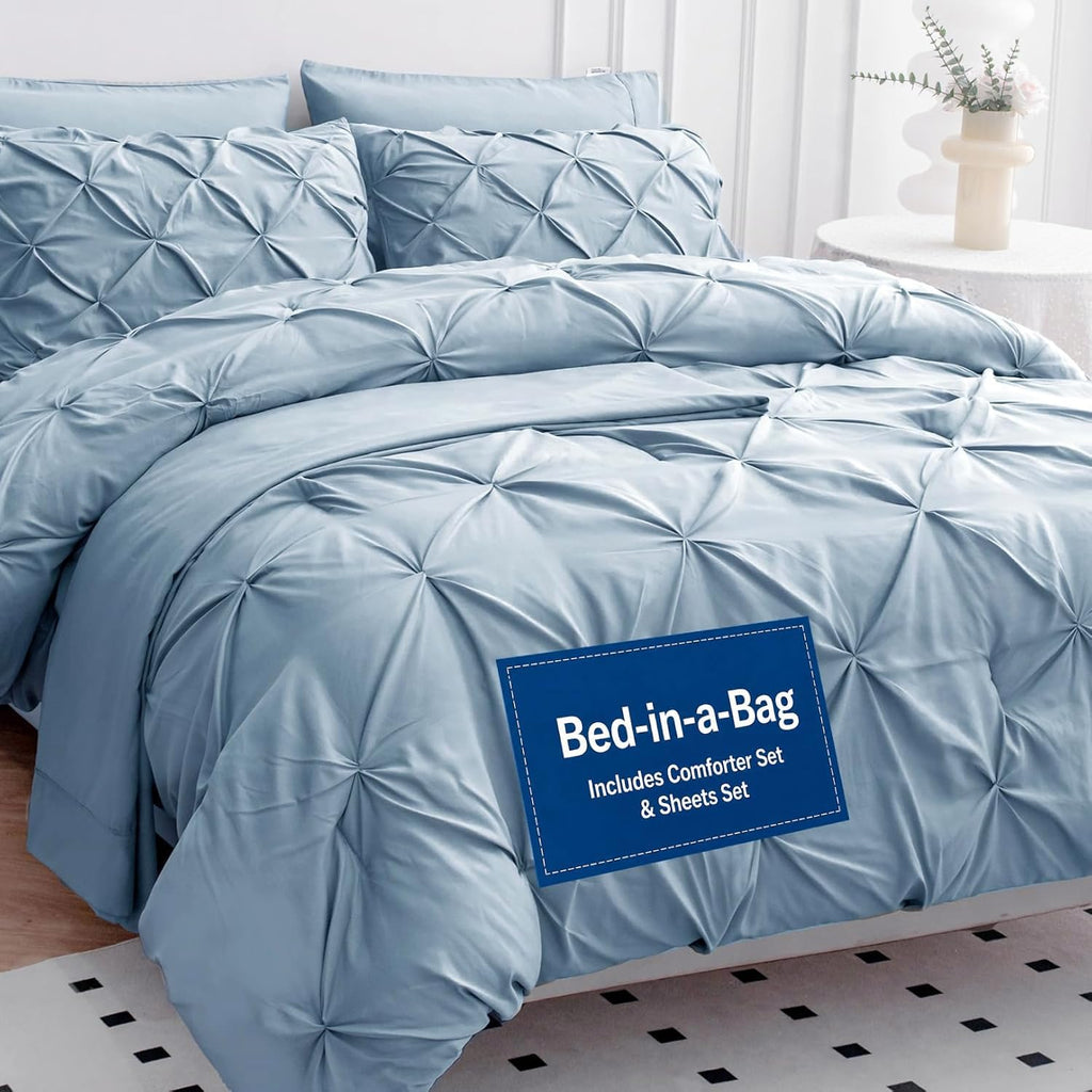 California King Comforter Set, 7 Pc Bed in a Bag - French Blue