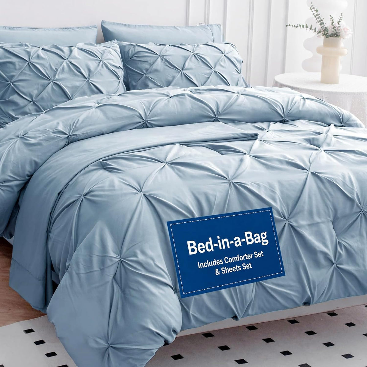 California King Comforter Set, 7 Pc Bed in a Bag - French Blue