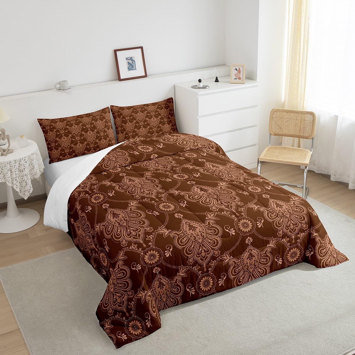 Brown Gothic Damask Floral Comforter Set Bedding Set
