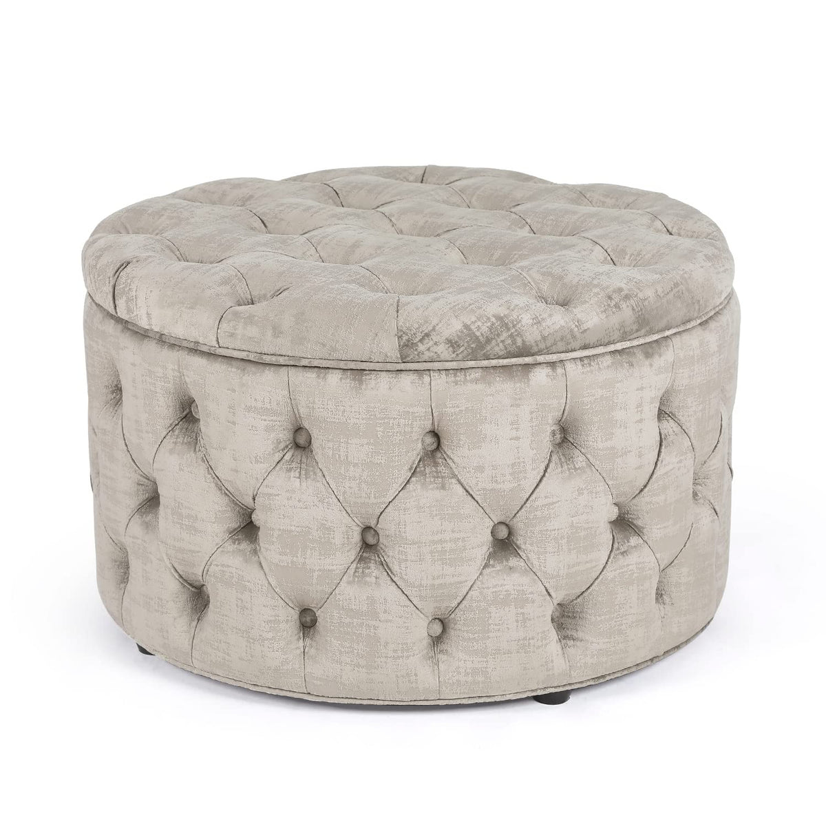 Modern 28 Inch Round Storage Ottomans Chair, Button Tufted Upholstered Ottoman Footstool with Storage Bedroom
