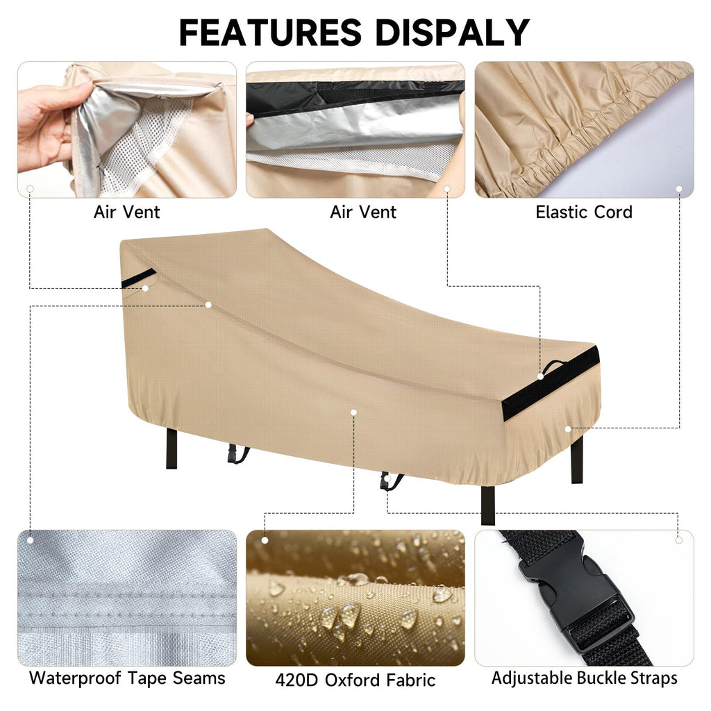 Lounge Chair Covers 2 Pack 420D Waterproof Heavy Duty 76"x32"x32"