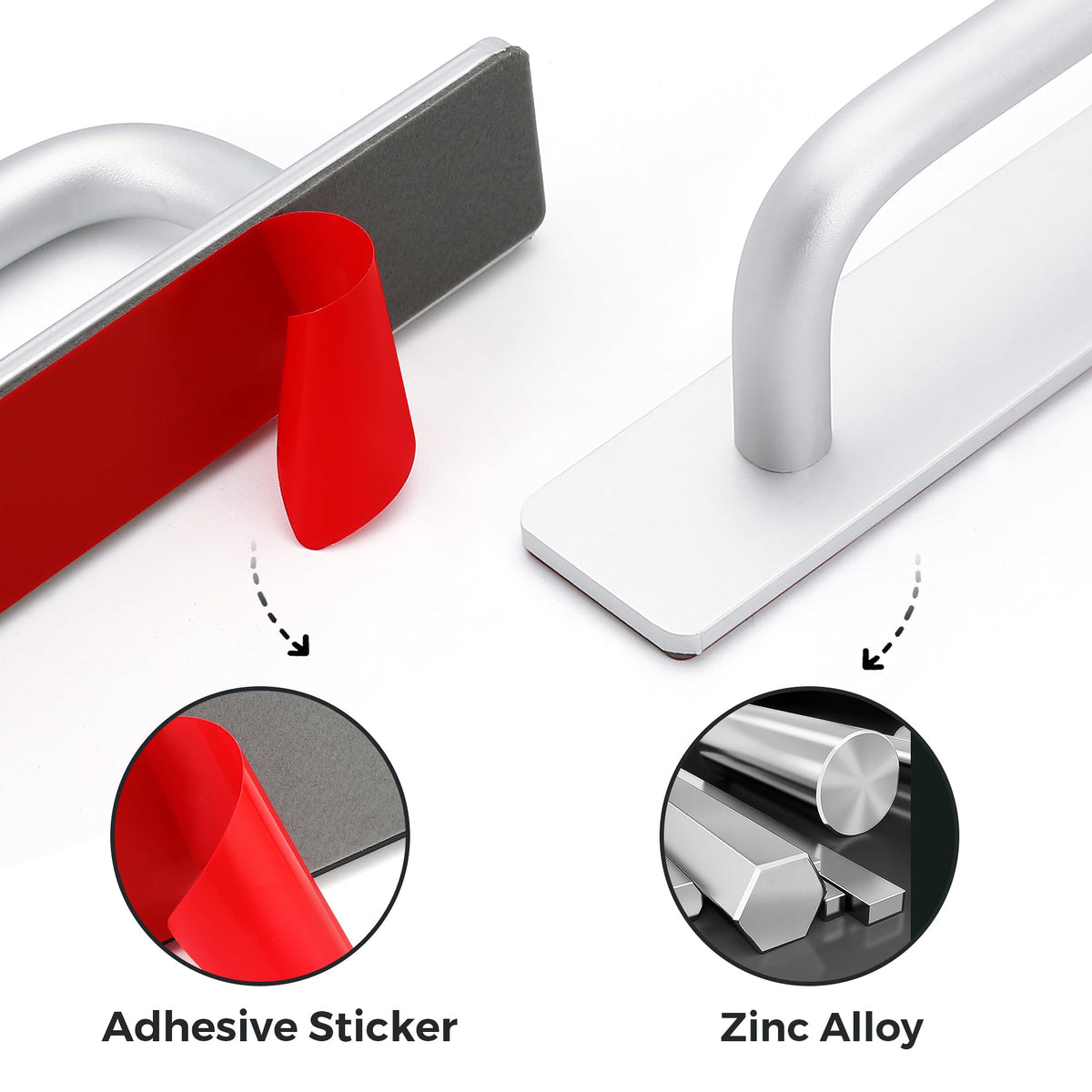 2 Pack Adhesive Handles Self Stick Instant Cabinet Handles 8.35", Silver
