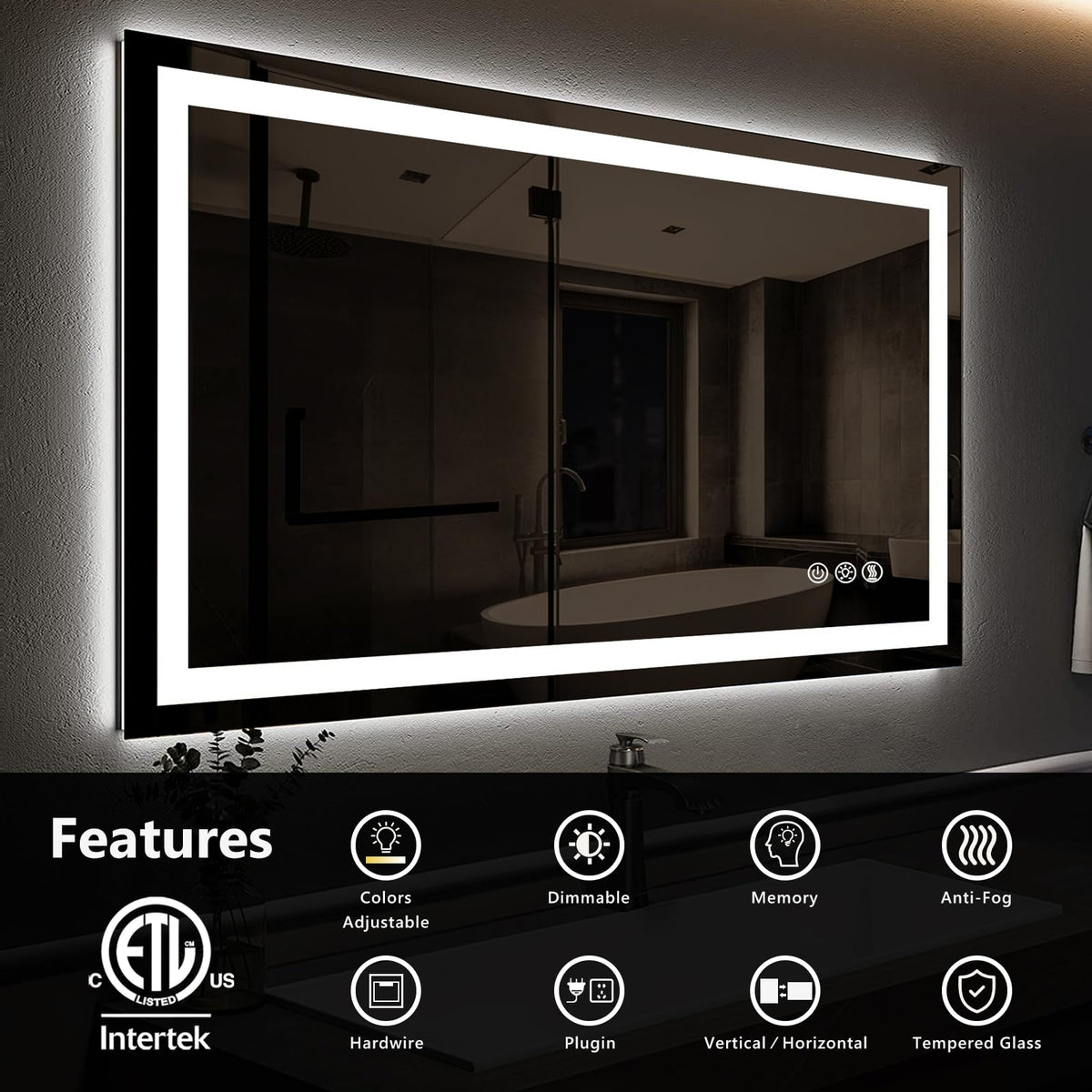 36x28 Inches LED Bathroom Mirror with Lights