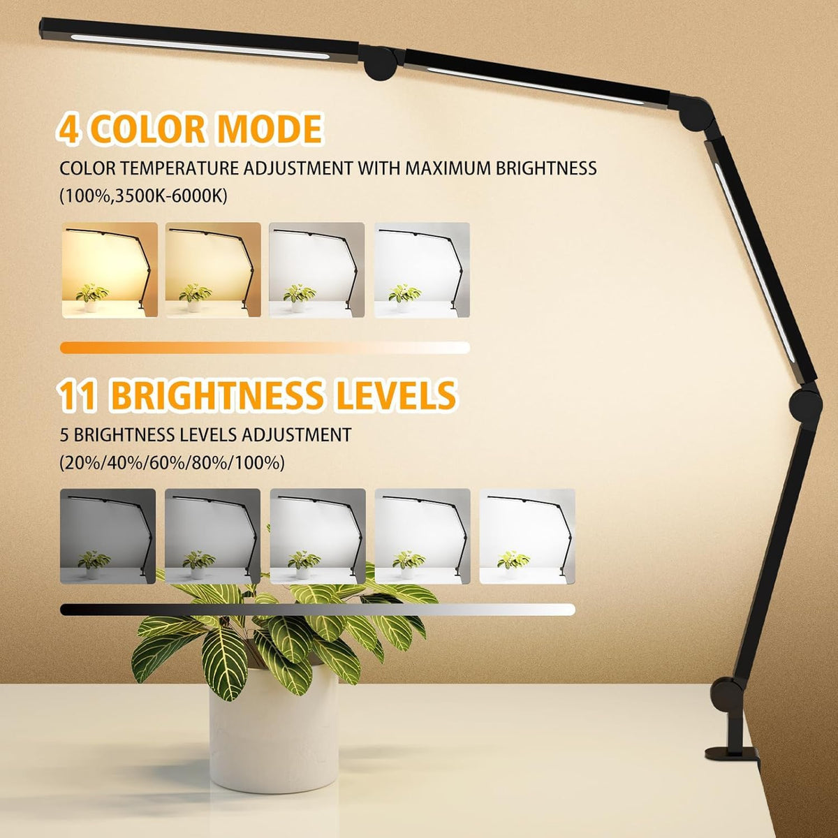 Bright LED Desk Lamp with Clamp,Eye Caring Architect Led Desk Lights with Adjustable Swing Arm Home,Dimming