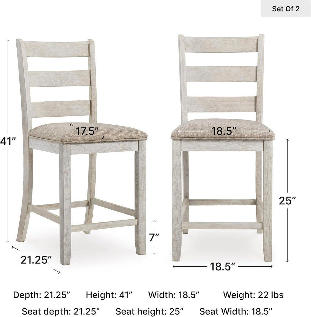 Skempton | 2-Count 24" Counter-Height Upholstered Bar Stools - Coastal Chic Ladder-Back, Antique White