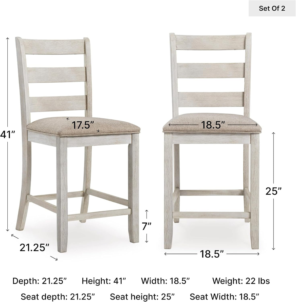 Skempton | 2-Count 24" Counter-Height Upholstered Bar Stools - Coastal Chic Ladder-Back, Antique White