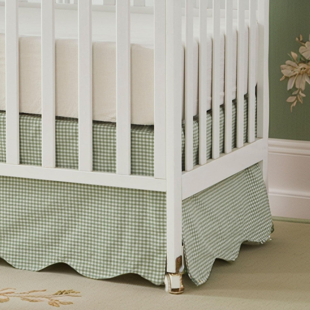 Scallop Edge Cotton Crib Skirt, Baby Boy, Baby Girl, Gender Neutral Crib Skirt Toddler Bedskirt Farmhouse Chic