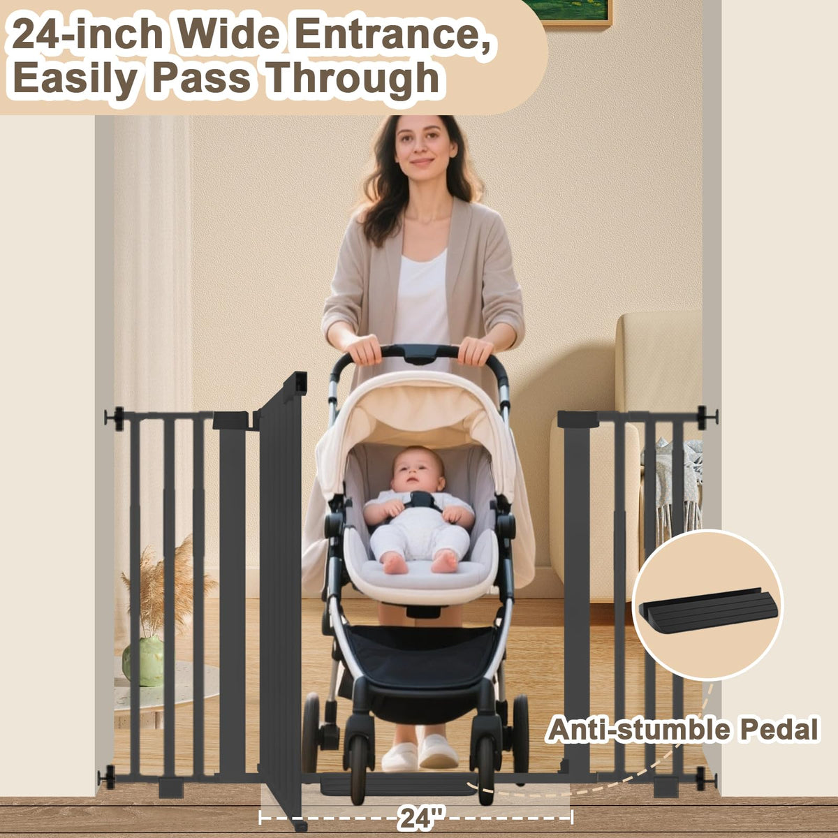 Extra Wide Baby Gate Fits 30-63 Inch Wide Opening, Toddler Pet Gate for Stairs Doorways Hallways Indoor, Walk Thru