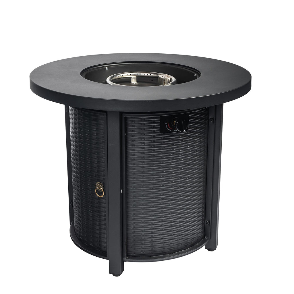 30" Round Propane Fire Pit Table, 50000 BTU Outdoor Gas Heater with Steel Top & Wicker Base, Deck, Garden, Black