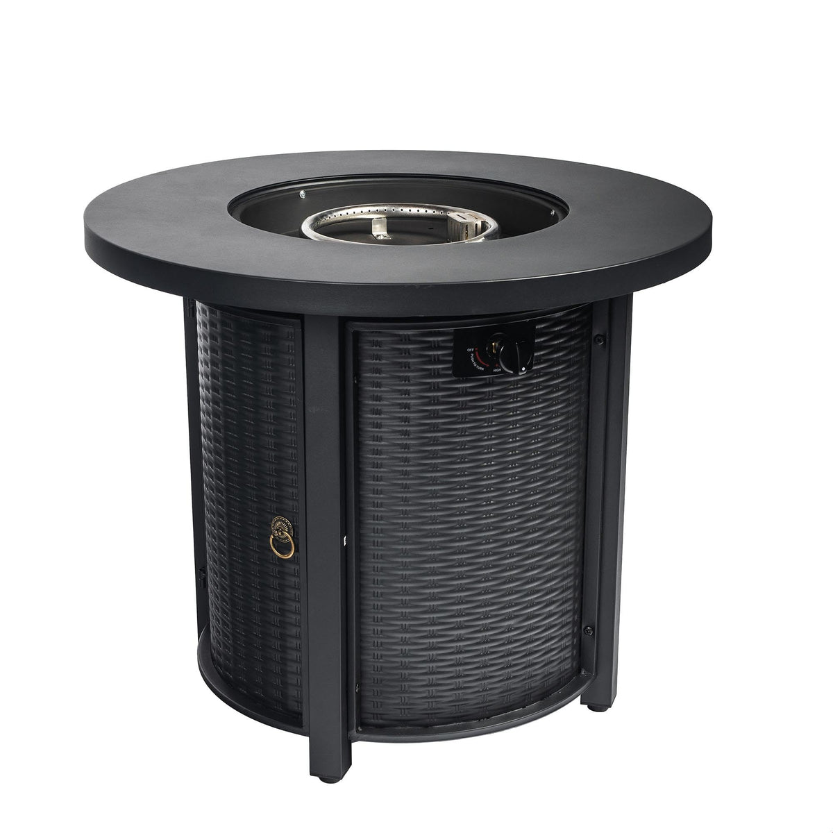 30" Round Propane Fire Pit Table, 50000 BTU Outdoor Gas Heater with Steel Top & Wicker Base, Deck, Garden, Black