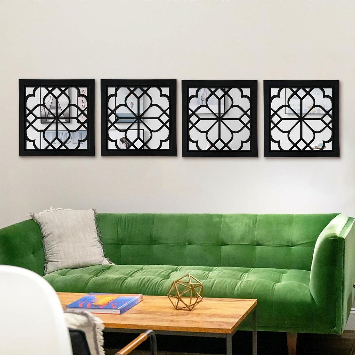 Set of 4 Wooden Rustic Square Wall Mirror Vintage Style Decorative Entry Mirror Farmhouse Wall Decoration Bedroom