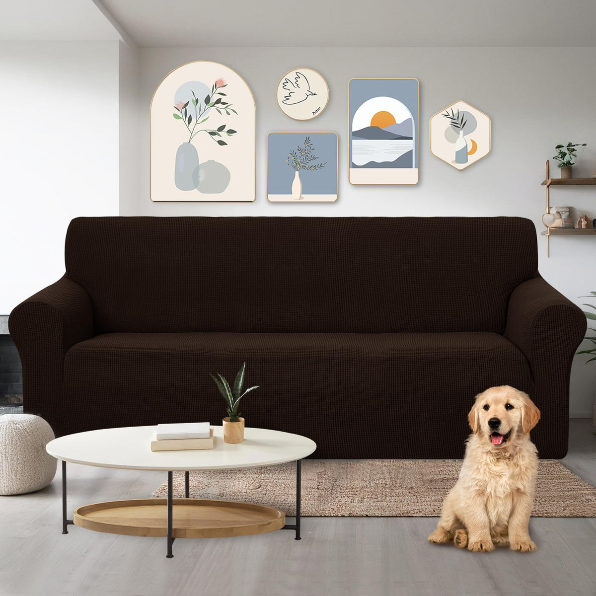 Stretch Couch Cover Slipcover for 3 Cushion Sofa, Chocolate