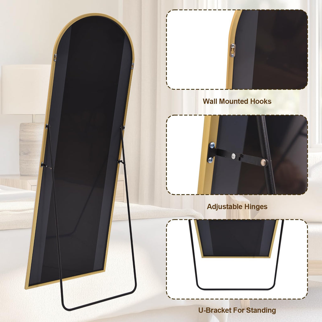 Arched Full Length Mirror - 65" x 24" Floor Mirrors,Gold
