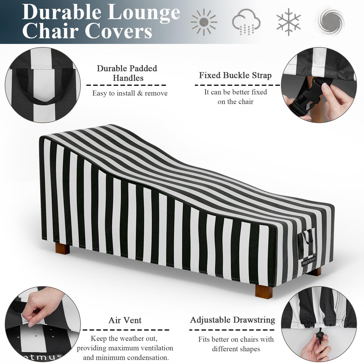 2Pcs Outdoor Chaise Lounge Covers - Patio Chaise Lounge Covers Waterproof Heavy Duty Outdoor Lounge Chair Covers