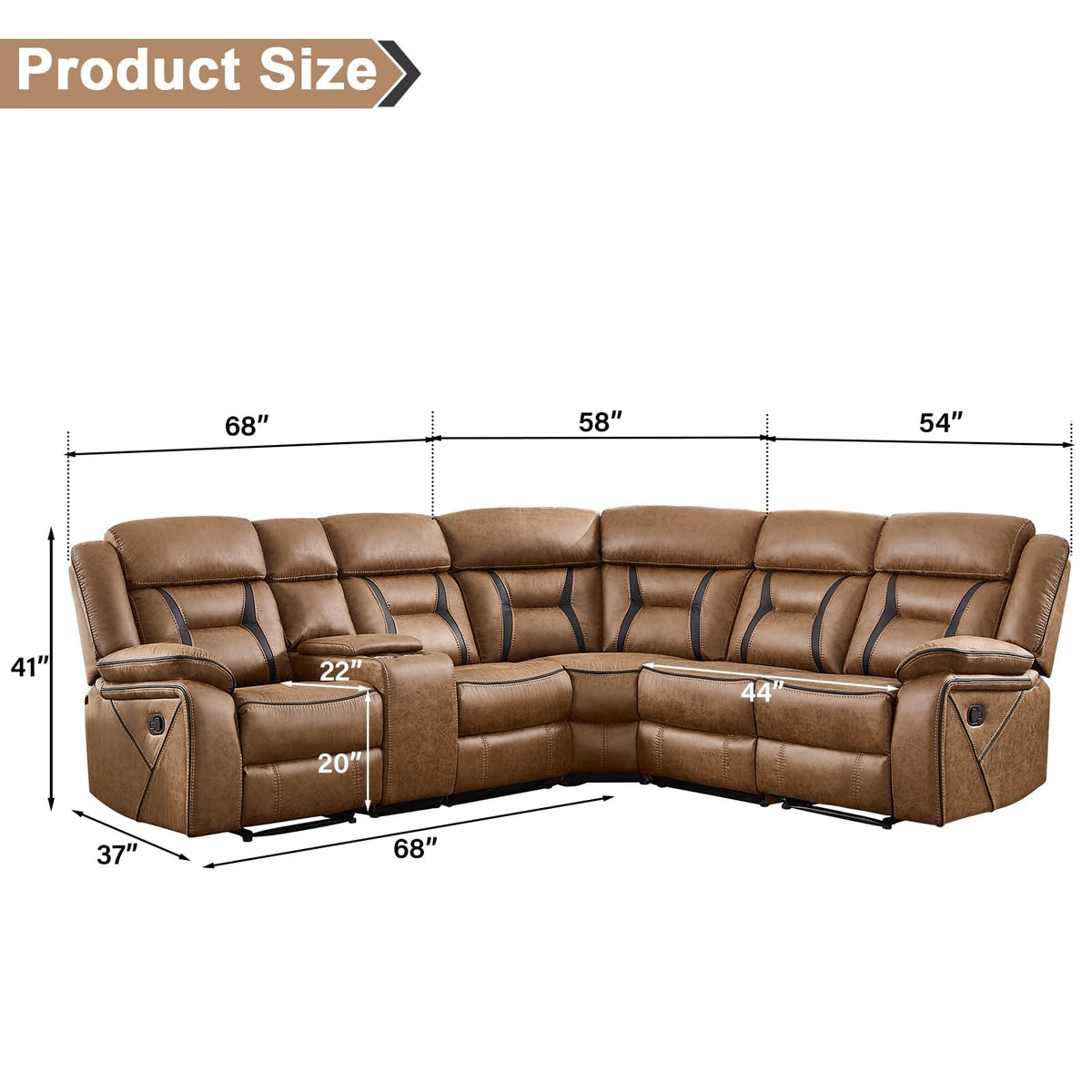 Faux Leather Reclining Sectional Couch, L-Shaped Sectional Corner Manual Recliner Sofa Home Furniture Set with