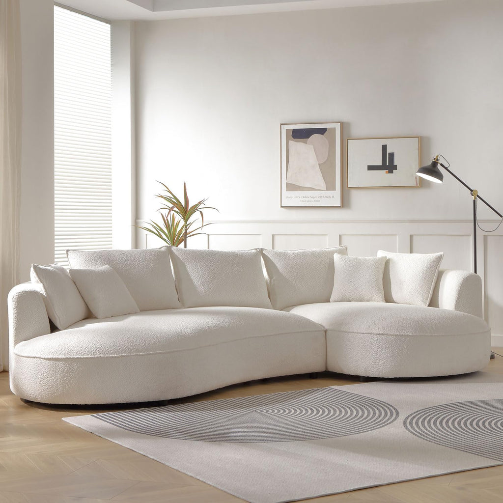 124.8" Boucle Curved Sofa Cloud Couch, Modern Curved Upholstered Sofa with Pillows, 3-Seat Sofa Couch Apartment