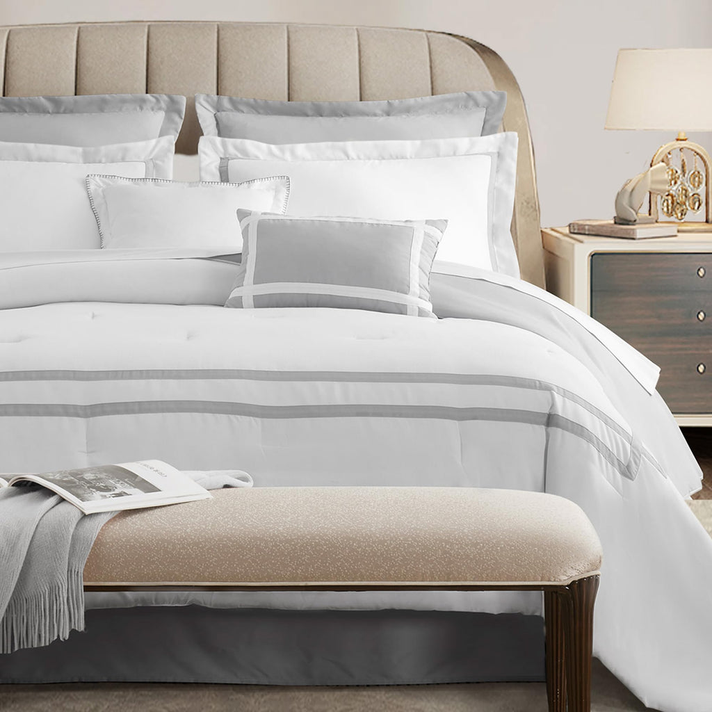White Comforter Set, 8-Piece Hydro-Brushed Wooly Feel Hotel Style Modern Luxury Bedding Comforter Set with