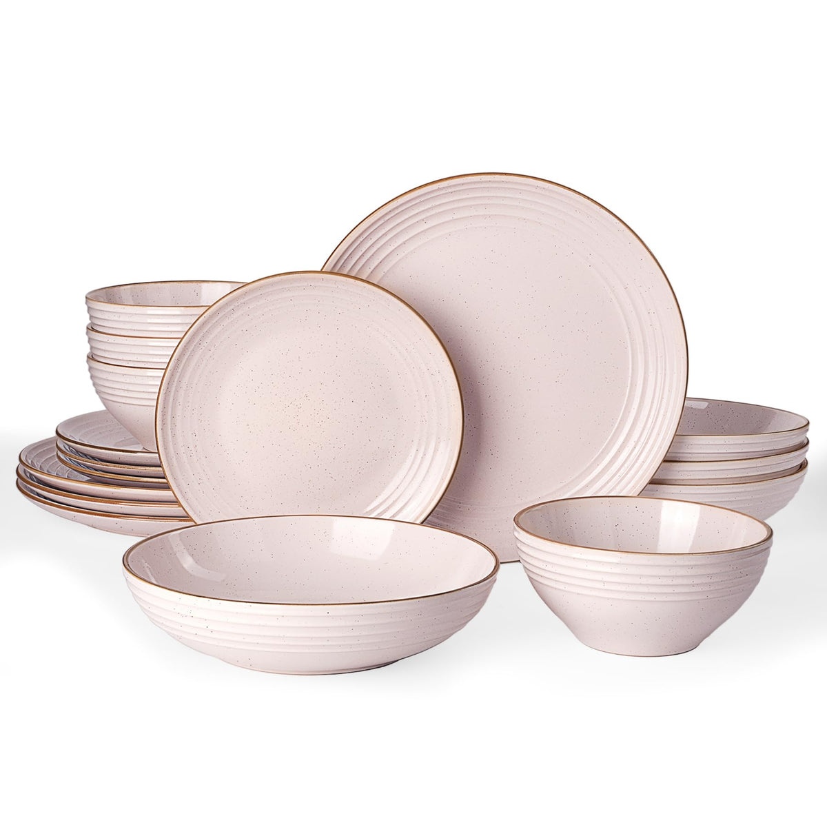 Jupiter Stoneware Dinnerware Sets with Pasta Bowls, Dishes for 4