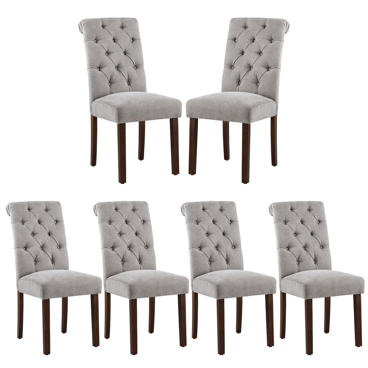 Button Tufted Dining Chairs Set of 6, Parsons Upholstered Fabric Dining Room Chair Kitchen Chairs with Wood Legs and