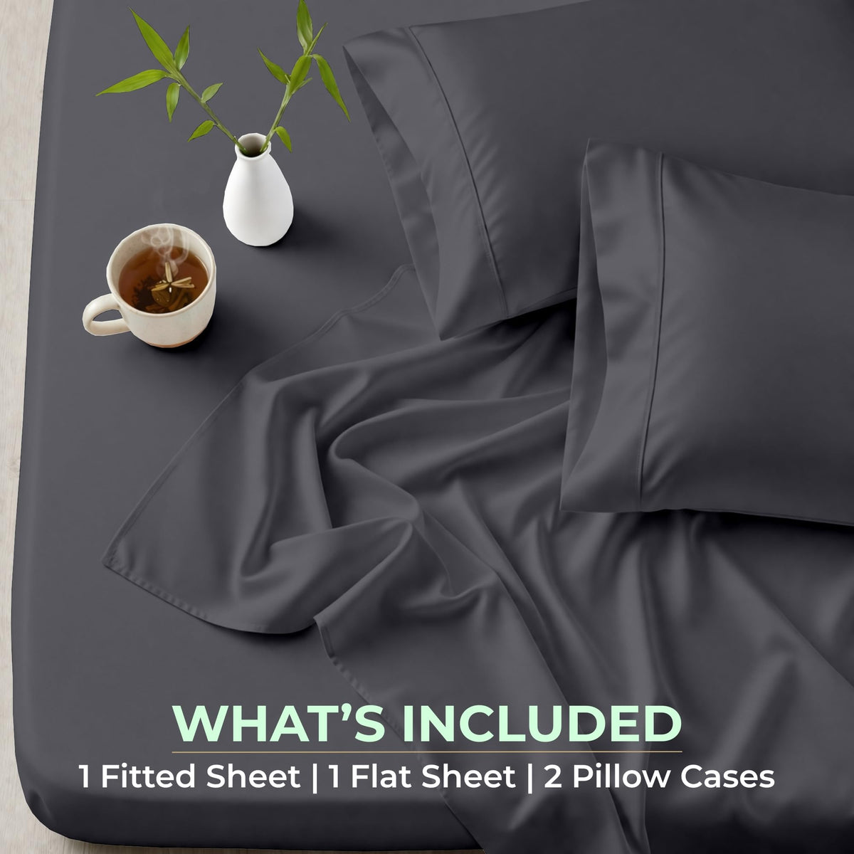 Luxury 4 Pc 100% Viscose derived from Bamboo Sheet Set -XL Size Silky Soft & Cooling Sheets for Hot Sleepers, 18"