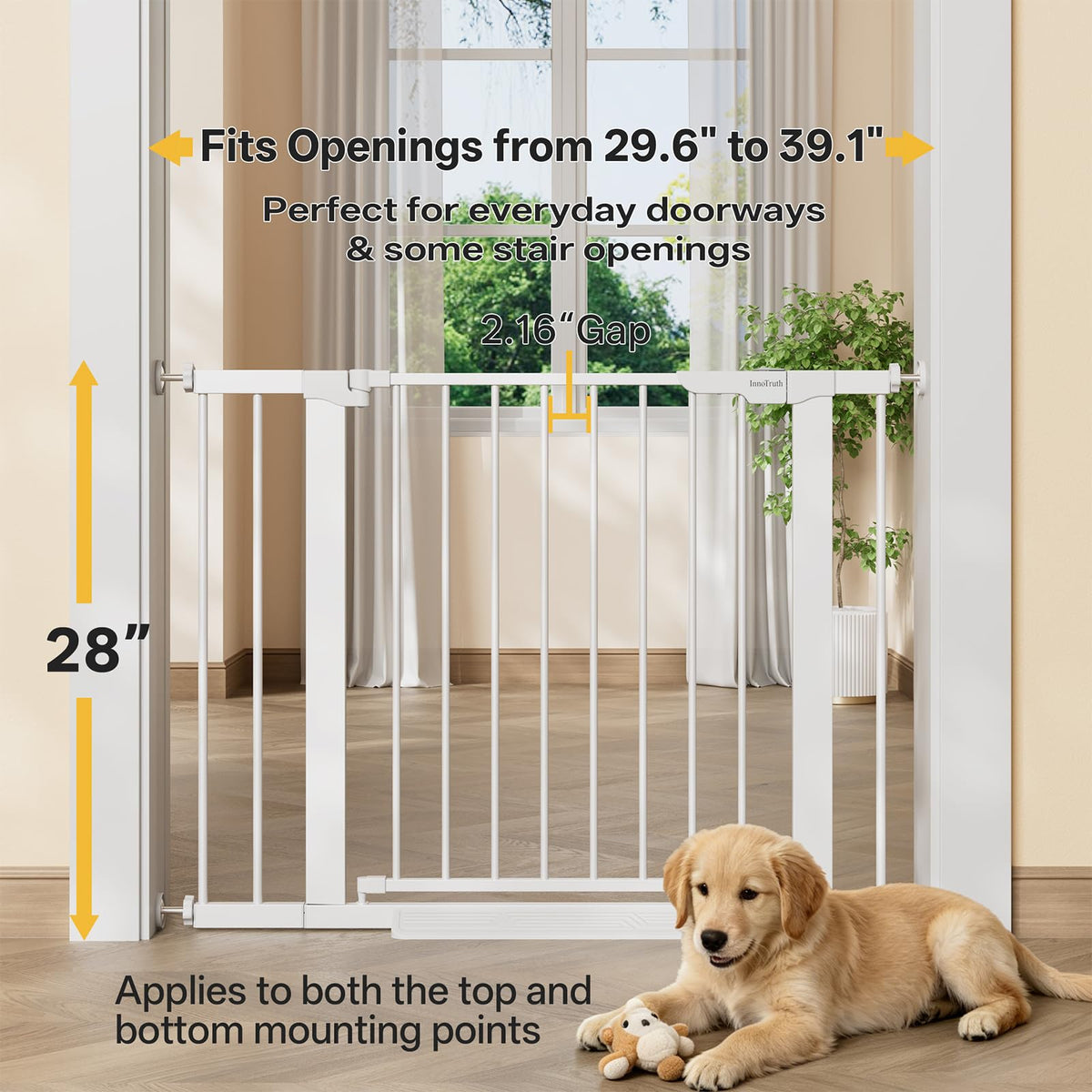 29.6-39.1 in Wide Baby Gate for Stairs and Doorways, White