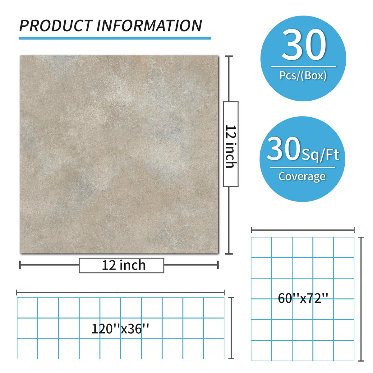 30-Pack Peel and Stick Vinyl Floor Tiles, 12 x 12 in, Slate