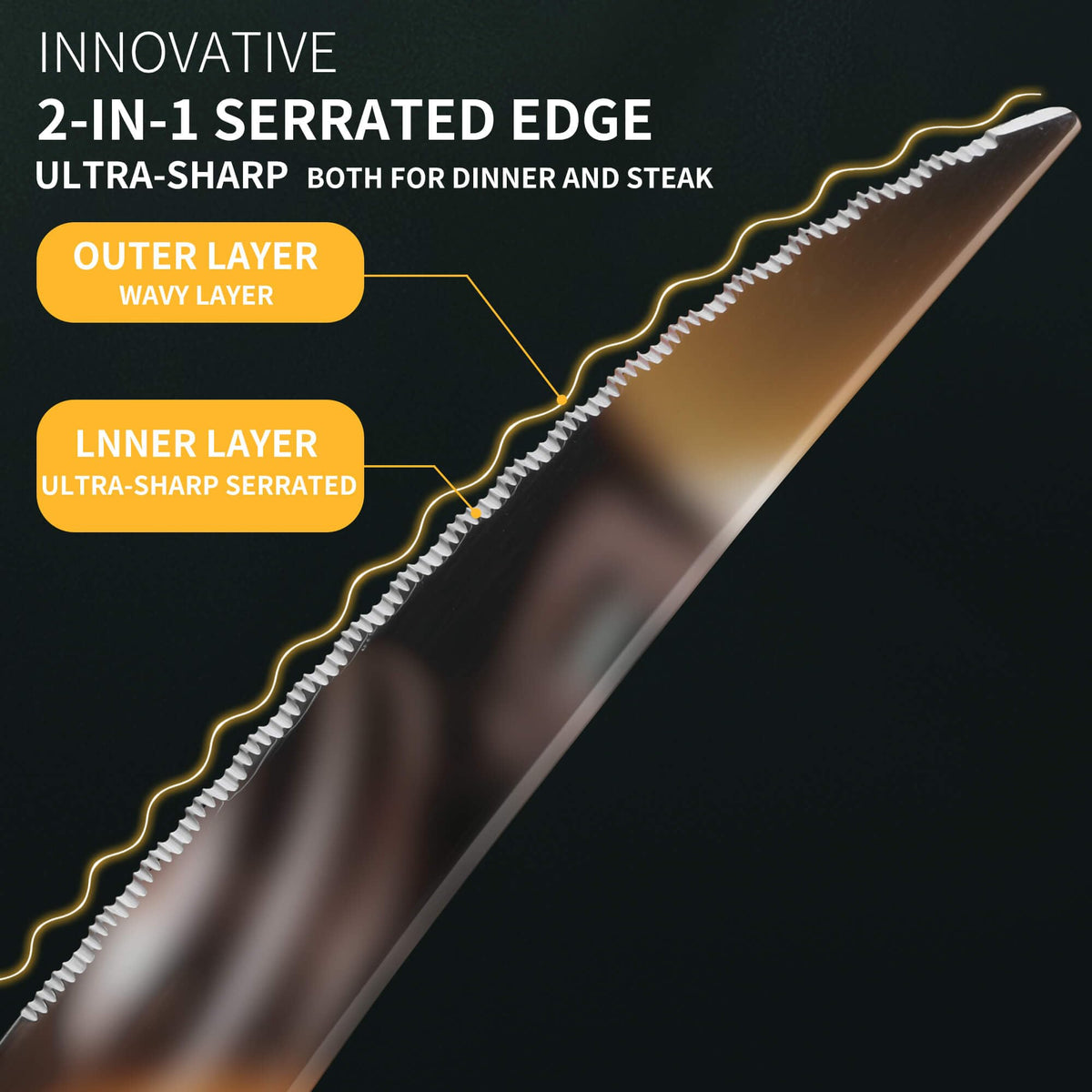 Hammered 30-Pieces Silver Gold Silverware Set for 6 with Serrated Forging Knives, 18/10 Stainless Steel Modern