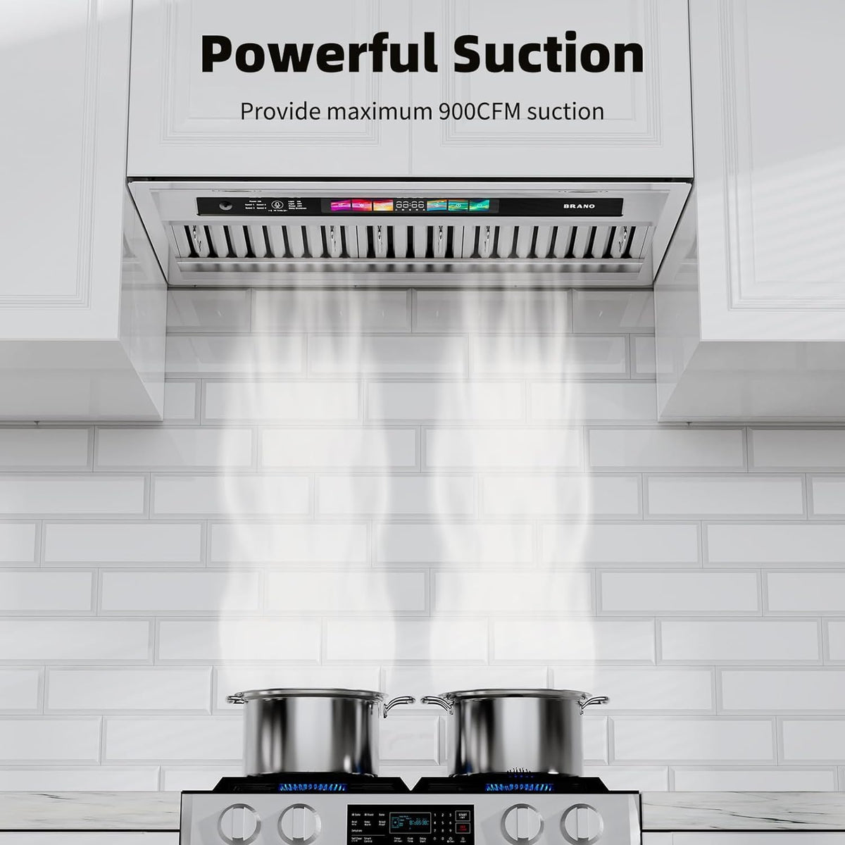36 Inch Stainless Steel Range Hood Insert 900 CFM 4 Speed Voice, Gesture & Touch Control Convertible Ducted/Ductless Delay Shutdown, Memory Function