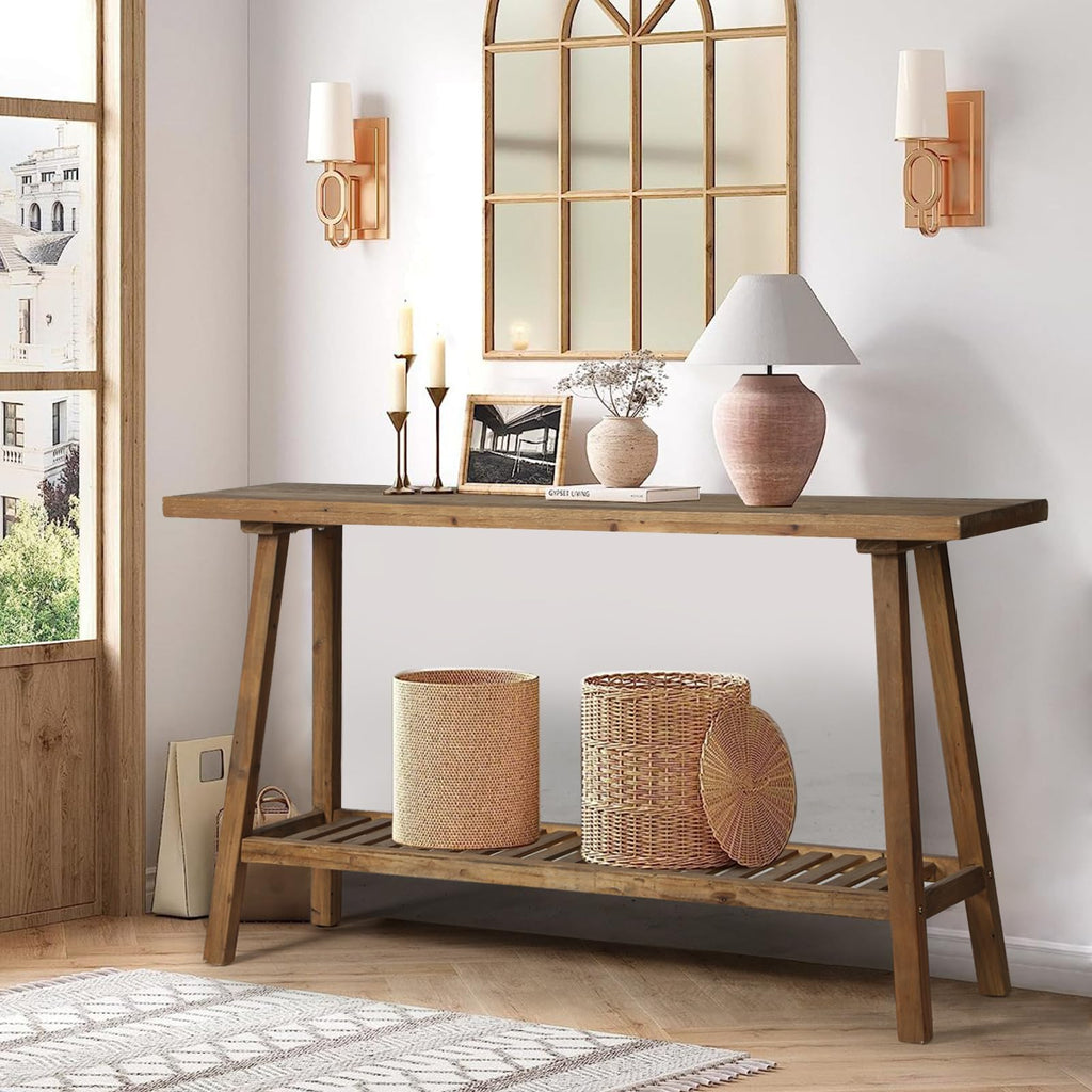 Reclaimed Solid Wood Console Table, 59" Farmhouse Entryway Tables